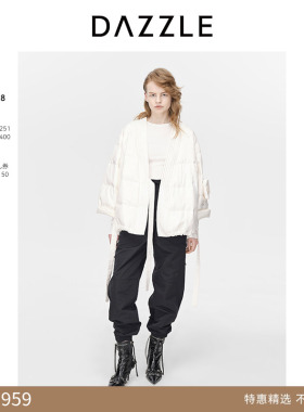 【奥莱专供】DAZZLE地素奥莱中式羽绒服女冬白色绑带设计短款外套