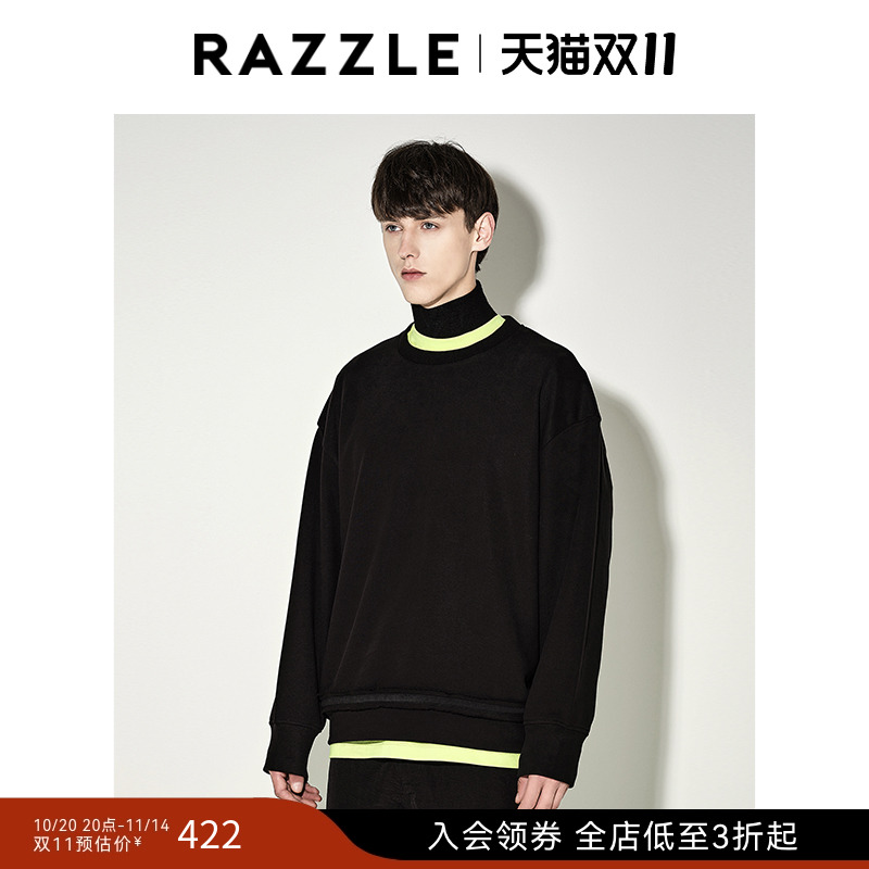 RAZZLE 地素奥莱男装套头卫衣冬季黑色套头卫衣