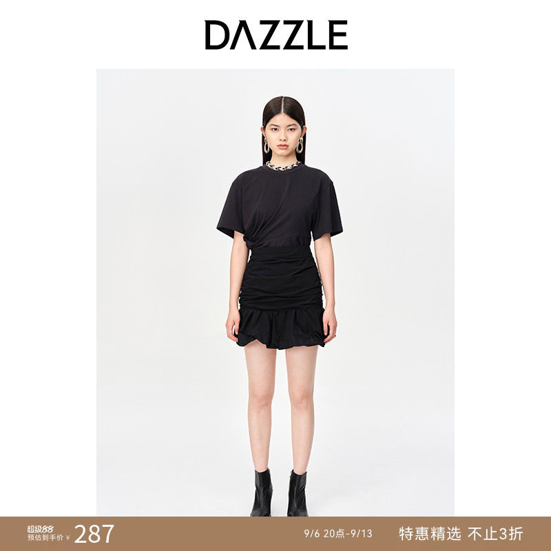 DAZZLE地素奥莱法式黑色褶皱设计感显瘦小众短裙半身裙女图片