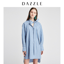 DAZZLE地素奥莱  新款休闲条纹系带领连衣裙女 2G1O6192S图片