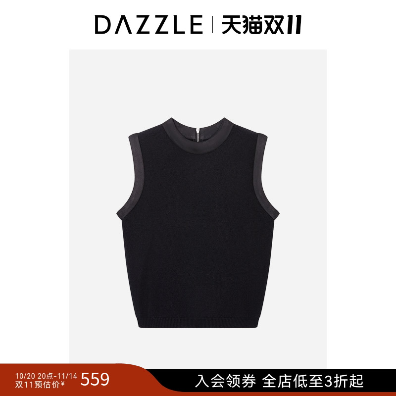DAZZLE 地素奥莱毛衫无袖黑色针织背心