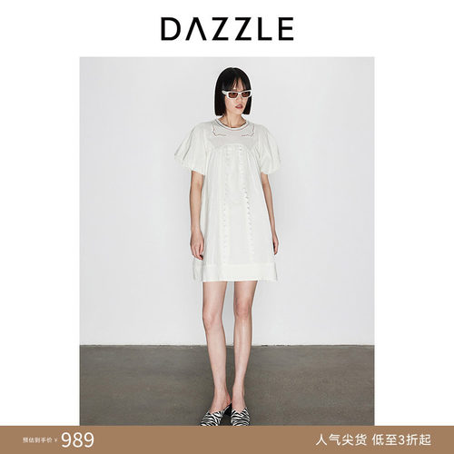DAZZLE地素花布泡泡袖连衣裙