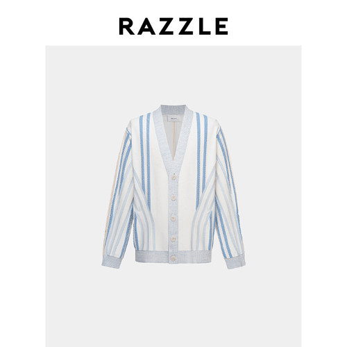 RAZZLE 地素奥莱男装毛衣外套秋季蓝色拼色纹理开衫