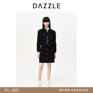 DAZZLE地素奥莱牛仔外套春秋装黑色复古小立领休闲气质外套