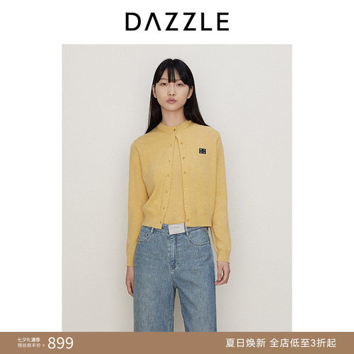 DAZZLE地素奥莱毛针织衫秋黄色针织二件套毛衣