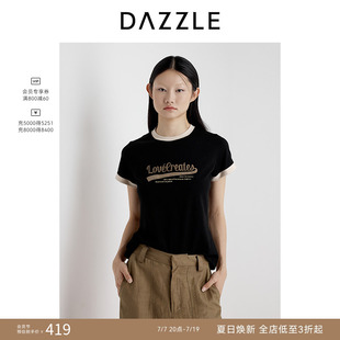 DAZZLE地素奥莱 25夏短袖假两件美式学院印花T恤