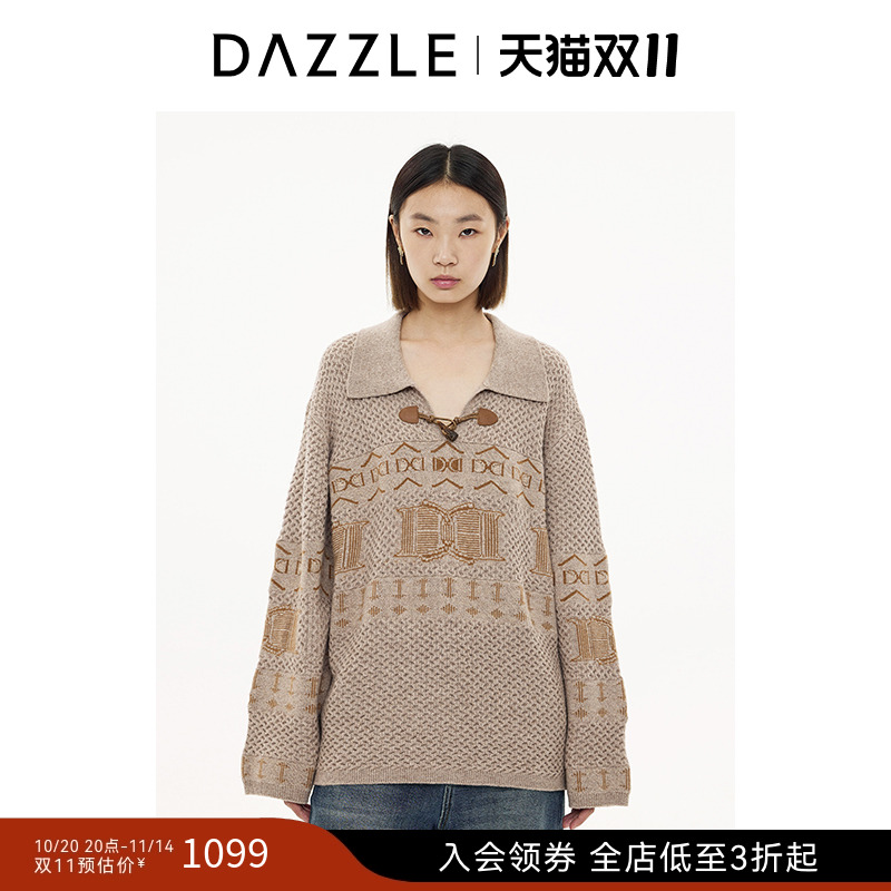 DAZZLE地素奥莱 毛针织衫冬季针织翻领套衫毛衣女