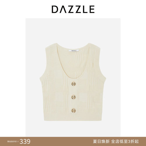 DAZZLE 地素奥莱毛衫无袖浅黄色针织不规则条纹背心