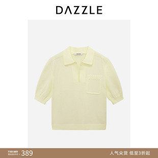 【人气尖货】DAZZLE 地素奥莱毛衫短袖夏季浅黄色针织短袖