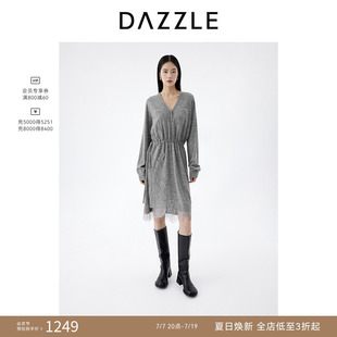 DAZZLE 地素奥莱毛衫连衣裙2025年春季深灰色针织拼蕾丝连衣