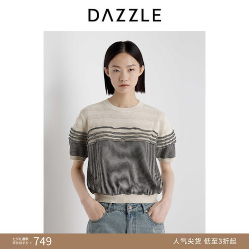 DAZZLE 地素奥莱毛衫短袖2025年夏季复古短袖毛衫小上衣