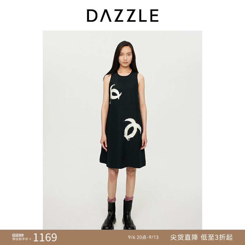 DAZZLE地素奥莱 连衣裙女法式休闲松弛黑色肌理无袖A字短裙图片