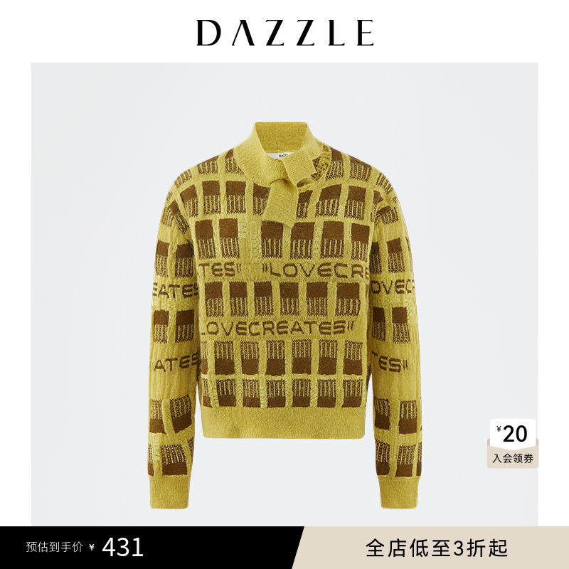 格纹套头毛衣DAZZLE圆领