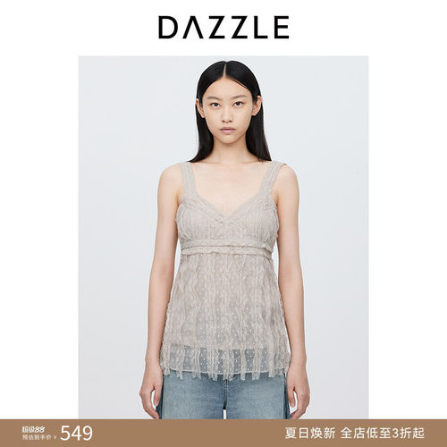 DAZZLE地素奥莱 雪纺衫秋季女装法式蕾丝无袖吊带内搭上衣