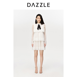【奥莱专供】刘雯同款DAZZLE地素奥莱 白色长袖蛋糕裙蕾丝连衣裙