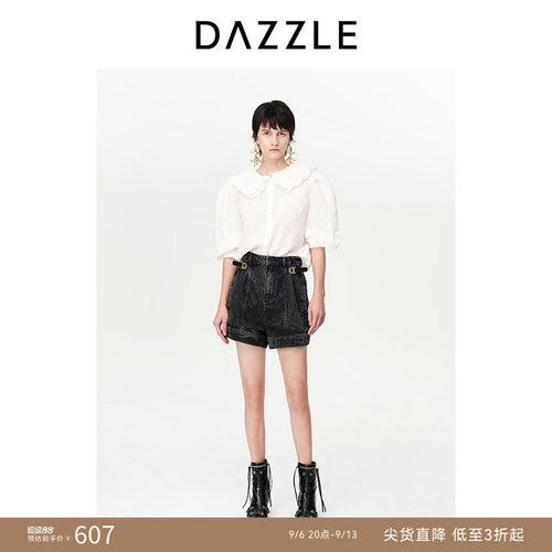 DAZZLE中袖亚麻地素绣花