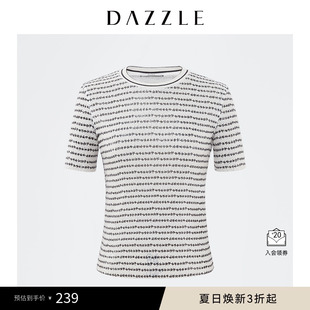 DAZZLE地素奥莱 女2D1D3035C 绣珠片经典 黑白针织T恤短袖