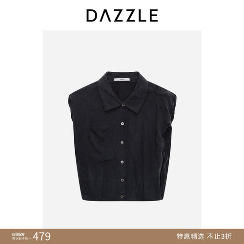 DAZZLE地素奥莱小上衣夏季黑色铜氨丝小上衣