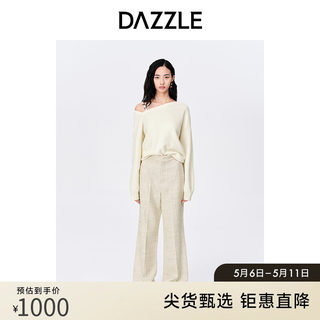 DAZZLE地素奥莱秋白色时髦简约露肩显瘦气质千金针织软糯毛衣女