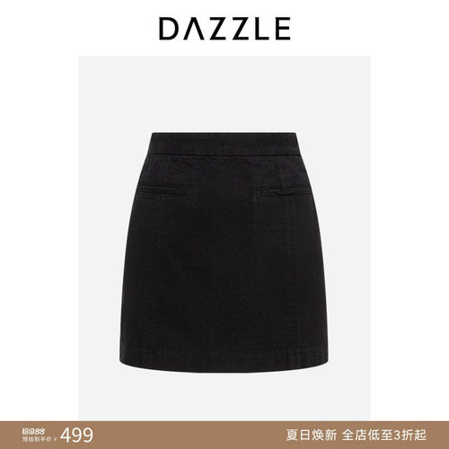 DAZZLE 地素奥莱牛仔短裙2025年春季黑色棉混纺牛仔半裙