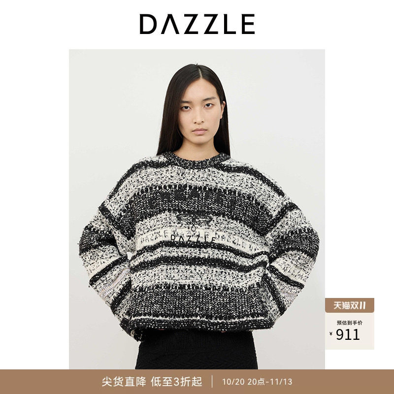 DAZZLE地素奥莱 毛针织衫冬季针织提花套衫毛衣女