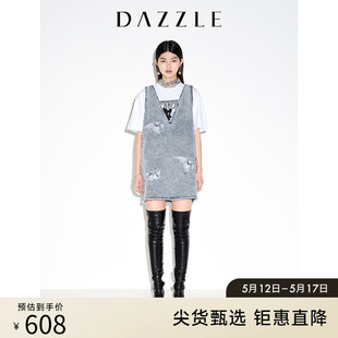 DAZZLE地素奥莱 春夏复古小众印花背带直筒牛仔连衣裙短裙女