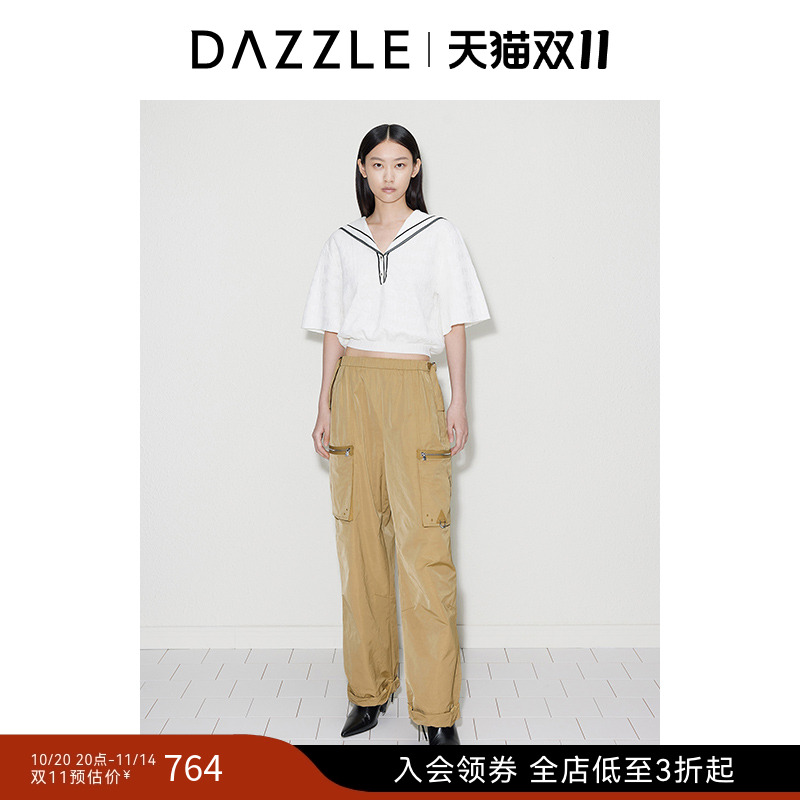 DAZZLE地素奥莱 休闲裤秋季女装酷飒多口袋工装风卷边长裤