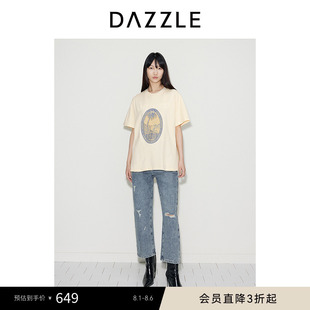 DAZZLE地素奥莱 简约字母立体图案刺绣圆领上衣 T恤秋季 女装