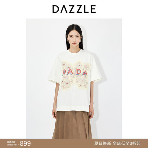DAZZLE地素奥莱 短袖25春团花锦簇DADA廓形简约设计T恤