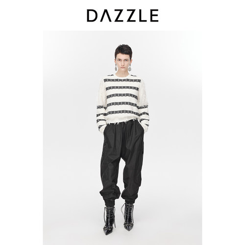 DAZZLE复古流苏条纹针织衫