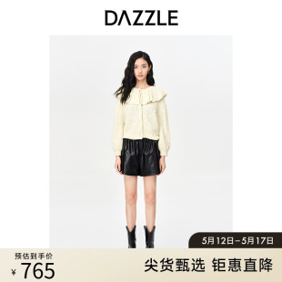 DAZZLE地素奥莱秋娃娃领减龄亮丝麻花针织开衫 毛衣上衣外套女