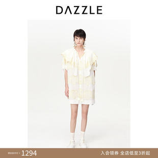 DAZZLE地素奥莱绣花连衣裙法式 重工刺绣荷叶边裙子女 奥莱专供
