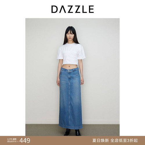 DAZZLE地素奥莱 T恤秋季女装白色法式立裁短袖短款圆领上衣