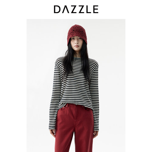 【周四上新】DAZZLE 地素t恤2026年春季全羊毛深蓝色长袖上衣女