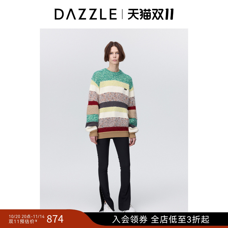 DAZZLE地素针织拼色条纹套衫