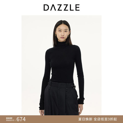 DAZZLE 地素奥莱毛针织衫冬黑色针织高领打底衫毛衣女