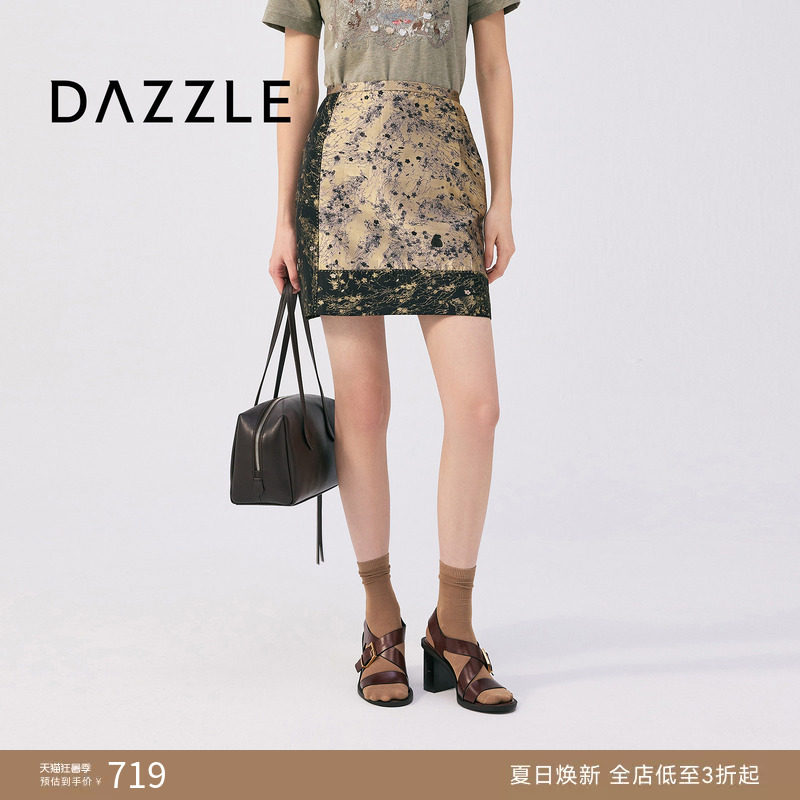 DAZZLE 地素奥莱半裙2025年秋季黑色提花布短裙