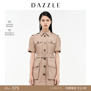 DAZZLE地素奥莱春夏色工装风系带衬衫连衣裙女