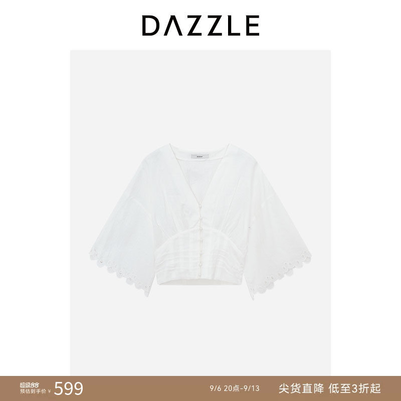 【人气尖货】DAZZLE地素奥莱小上衣夏季时尚优雅漂白色亚麻小上衣图片