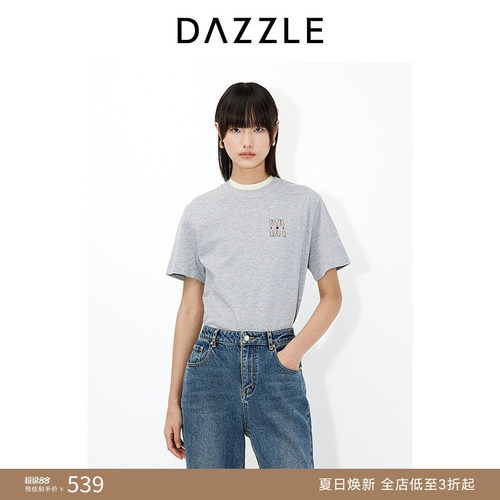 DAZZLE 地素奥莱短袖T恤2025年春季浅灰色原创logo标T恤