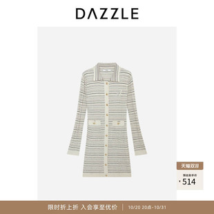 【奥莱】DAZZLE 地素奥莱毛衫连衣裙深卡其色针织条纹连衣裙