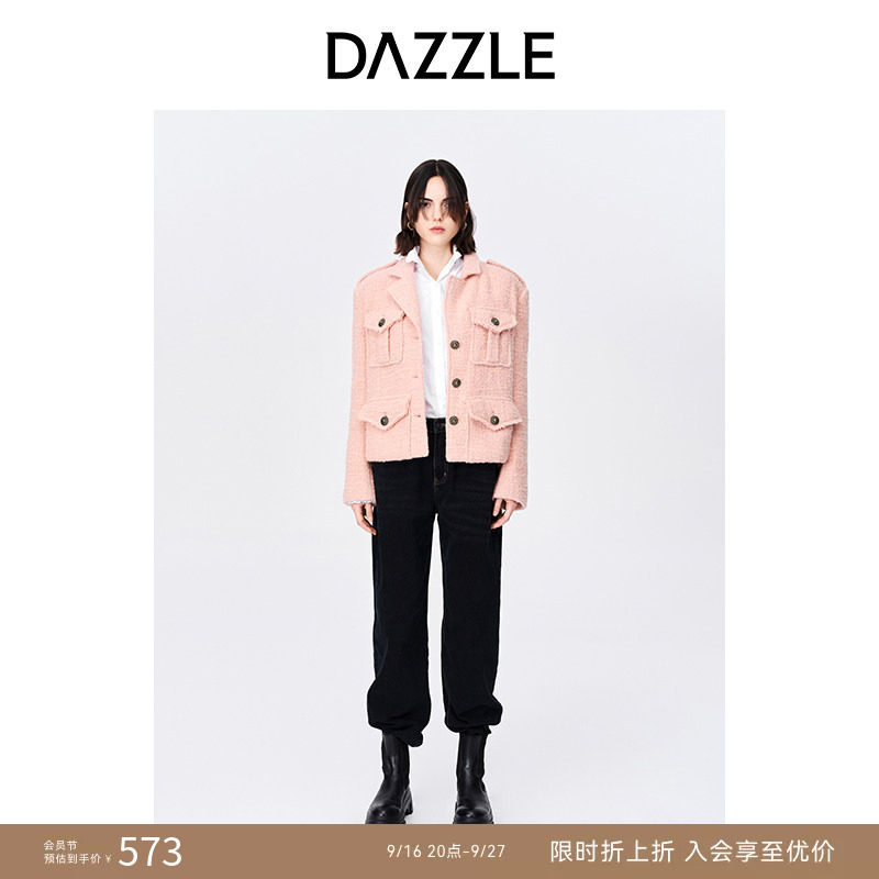 DAZZLE地素短款猎装风毛呢外套