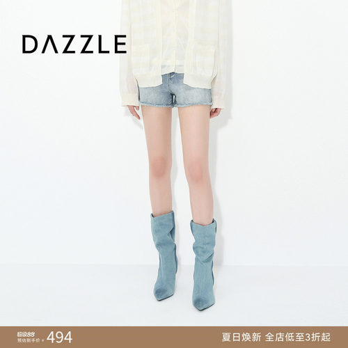 DAZZLE 地素奥莱牛仔短裤夏季棉混纺蓝色牛仔短裤