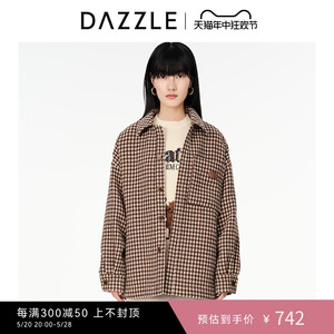 DAZZLE地素奥莱 廓形格纹毛呢外套夹克短大衣女2D4F4423N