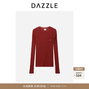 DAZZLE 地素毛衣女2026年春季新款棉混纺深红色毛织长袖上衣