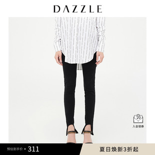 黑色不规则脚口高腰紧身牛仔裤 DAZZLE地素奥莱 女2D4R7011A