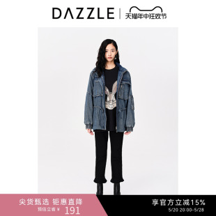 休闲夹棉牛仔外套棉服 DAZZLE地素奥莱23春新款 复古做旧蓝色工装