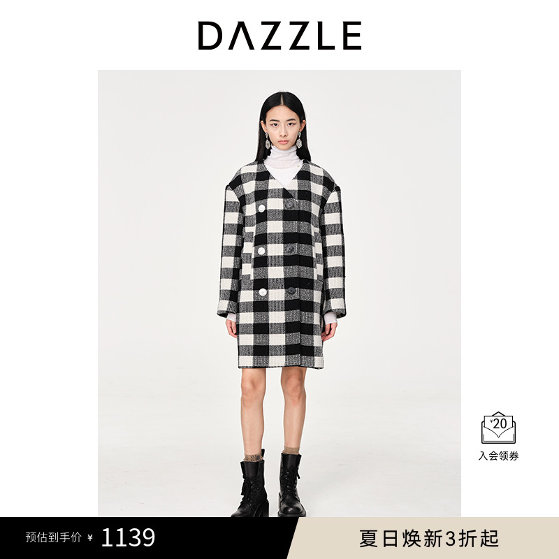 羊毛混纺	直筒廓形	经典格纹