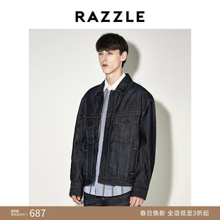 RAZZLE 地素奥莱男装牛仔外套冬季深蓝色水洗牛仔外套