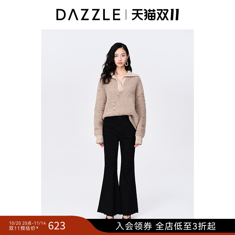 Polo领	镂空串珠	羊驼毛混纺